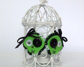 Felt Skull Earrings - Handmade accessory -  kawaii -  green black white