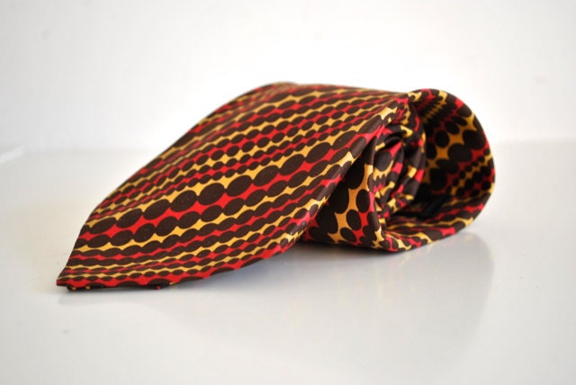 Vintage Silk Necktie - Brown, Mustard, Red Pietro Di Rosa