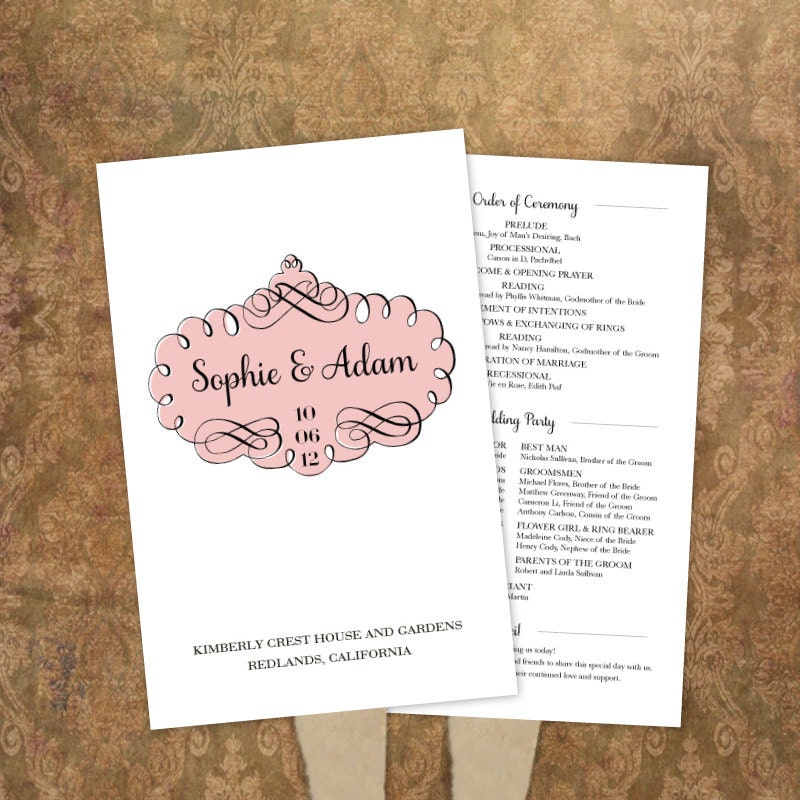 Printable Program Fan -- French Vintage No. 3 Collection