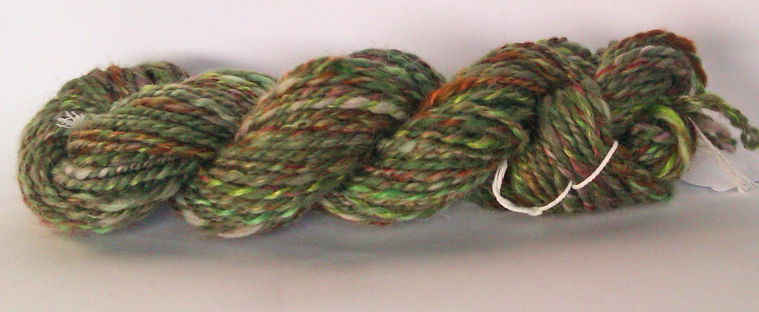 Robin Hood -  Hand spun art yarn. Hand dyed. Forest colours. Merino, mohair, silk, English Leicester-