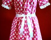 Adult Minnie Mouse Inspired Peasant Dress or Costume in Black, Pink or Red, with Lace and Ribbon Belt