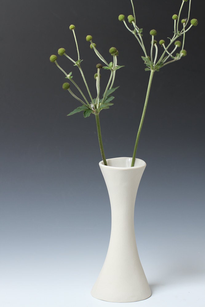 Porcelain White Hourglass Flower Bud Vase 7.25" high /  Unique flower vase for gift - Ceramic Pottery - ready to ship