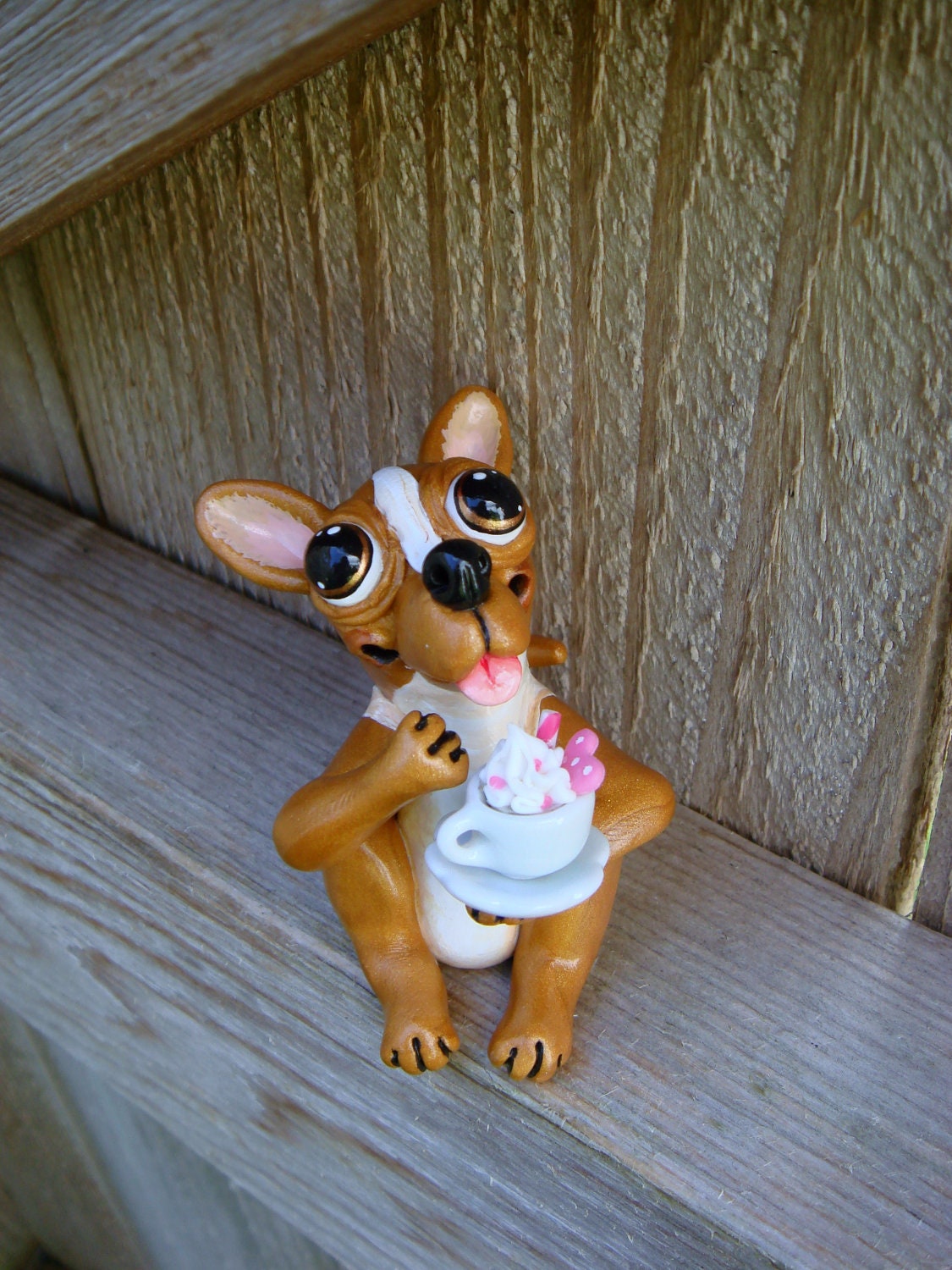 Dog Terrier mutt Sculpture with a sundae in a cup. Pet Lovers Gift