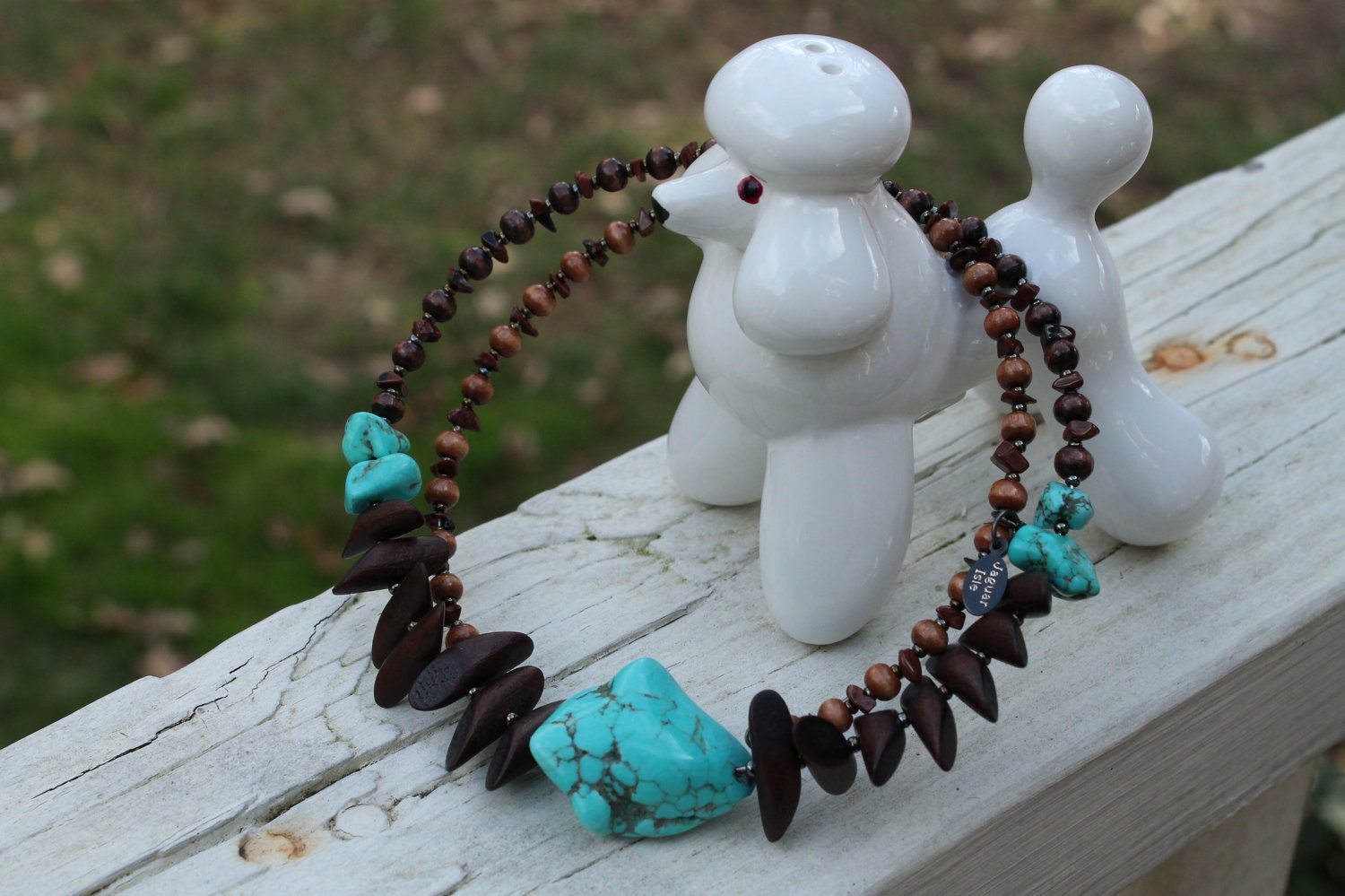 Martinique - Handmade Turquoise Wood Choker Statement Necklace (Tribal, Resort) FREE Gift Box
