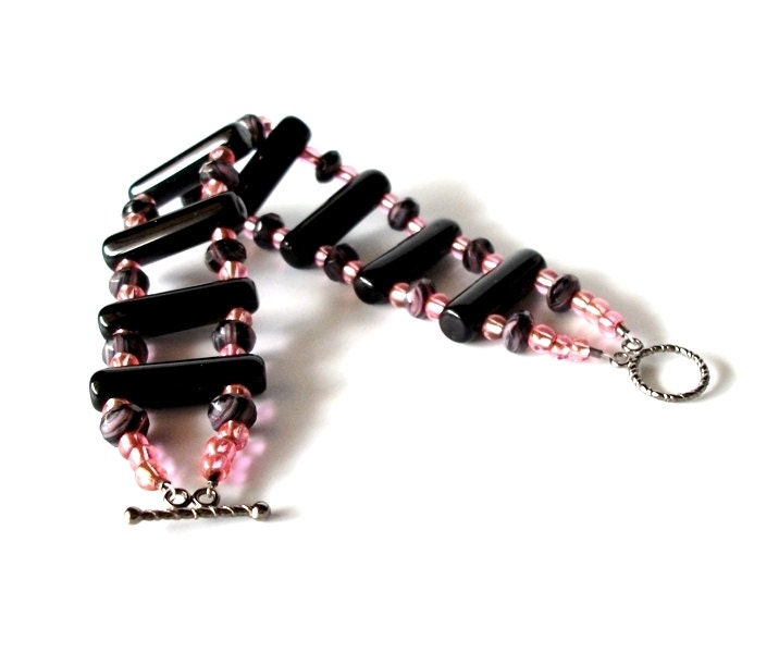 Czech glass ladder bracelet- Ladder of Rosebuds