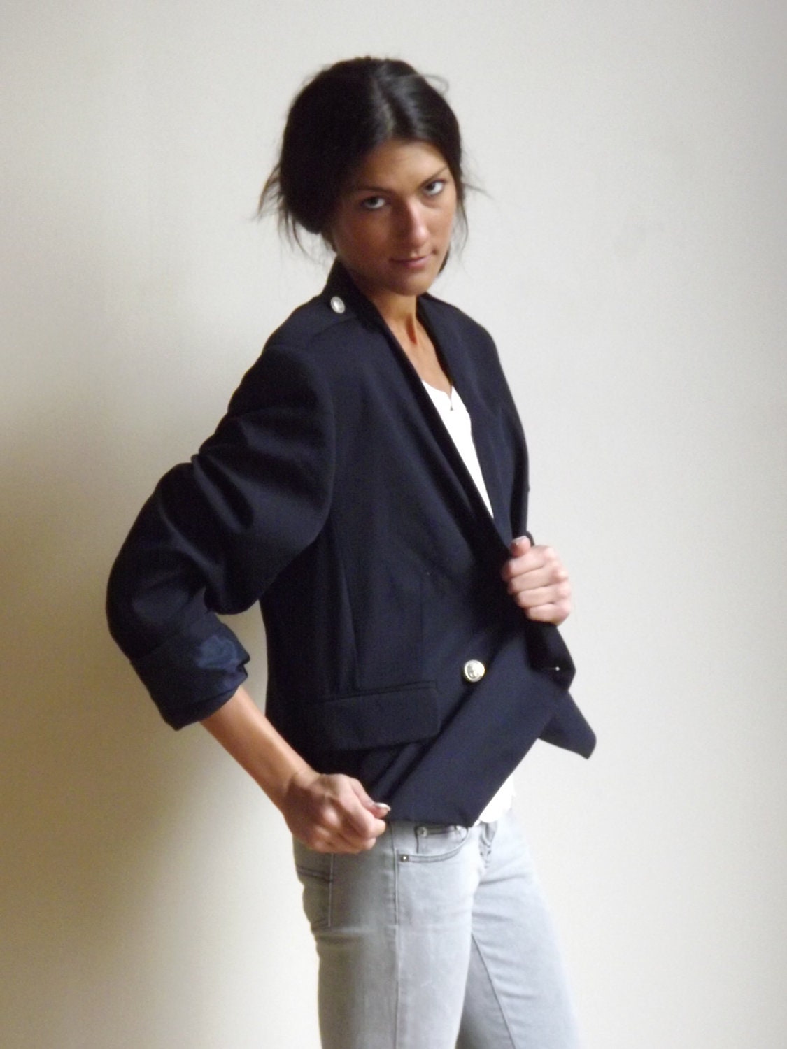 vintage blazer, navy blue jacket, vintage women's clothing