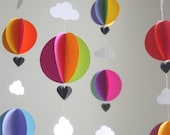 Mobile-Hot Air Balloons & Clouds-3D-Mobile-Crib Mobile-Baby-Nursery Decor-Kids Room-Children-Bright Colours-Baby Shower Gift-Paper