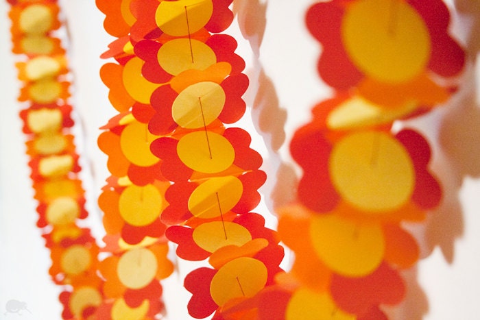 Hanging flower decoration garland, Red, Orange, Yellow, Paper Garland, 1.5 m / 5 ft