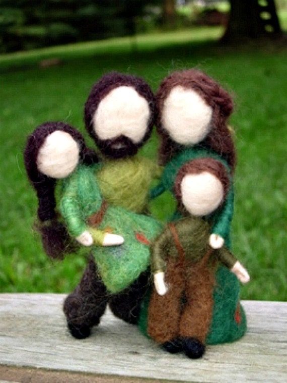 Custom Needle Felted Family Dolls- Woodland Father, Mother, Sister, Brother-Waldorf Inspired