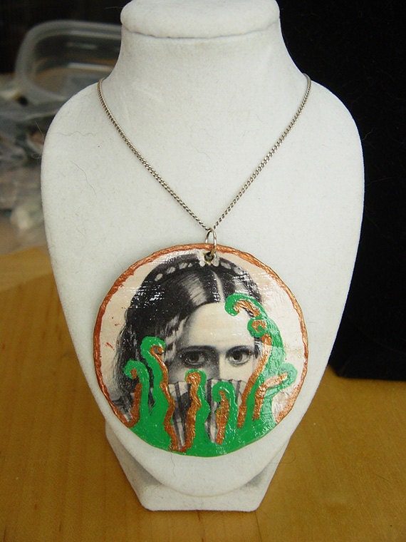 Victorian Cilophytes Pendants II (Vintage pictures and prints hand painted into Octopus Women)