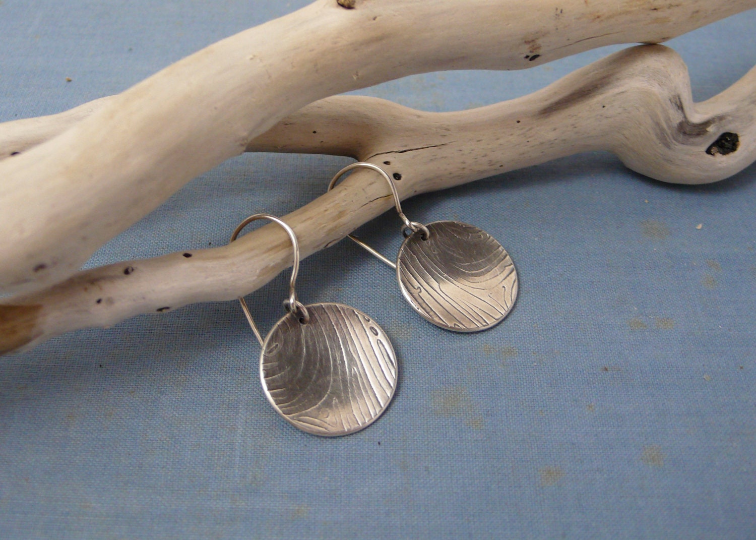 sterling silver faded woodgrain earrings - "Beach Wood" earrings