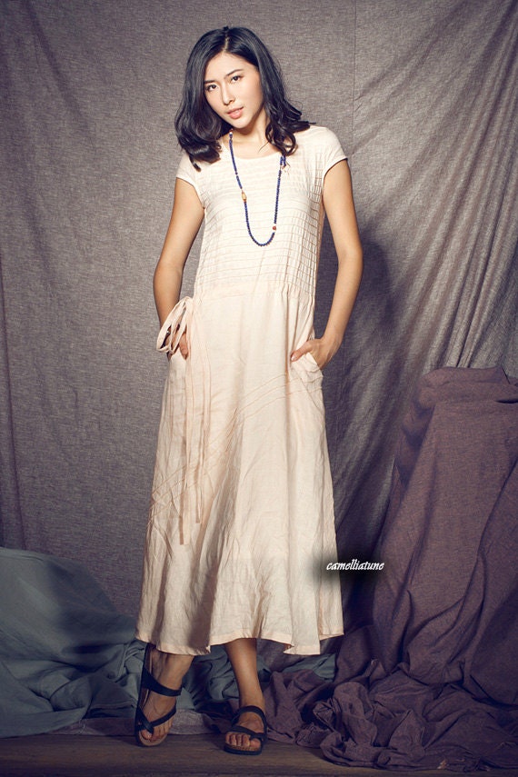 Long Linen Dress / Pleated cocktail dress / formal dress - custom made