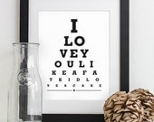 Wall Art Print Eye Chart - love quote art typography poster anniversary gift wedding shower - Fat Kid Loves Cake 8x10