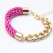 Arm candy - Half and Half: Gold chunky chain and Hot Pink Silk Bracelet - 24k gold plated