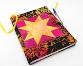 Quilted Composition Notebook Cover - Journal Cover in Hand Dyed Yellow, Peach Orange and Magenta with Black Batik