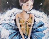 A4 Print Blue Tutu Dress Artwork Mixed Media Girl Painting Mix Media Original Woman Collage Wall Art Digital Emotions - The Ocean