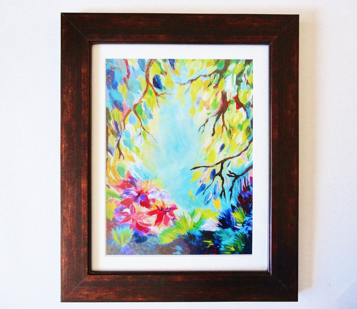 ON SALE -  9 x 12 Bliss Original Acrylic Painting Giclee Art Print, Gift Under 30 Modern Artwork Nature Theme Floral Forest Leaves Bold