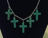 Five Turquoise Cross Silver Necklace