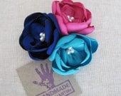 Flower Hair Piece. Dark Blue Pink Aqua Blue Flower Comb Clip. Hair Accessory. Flower Clip. Hair Clip.