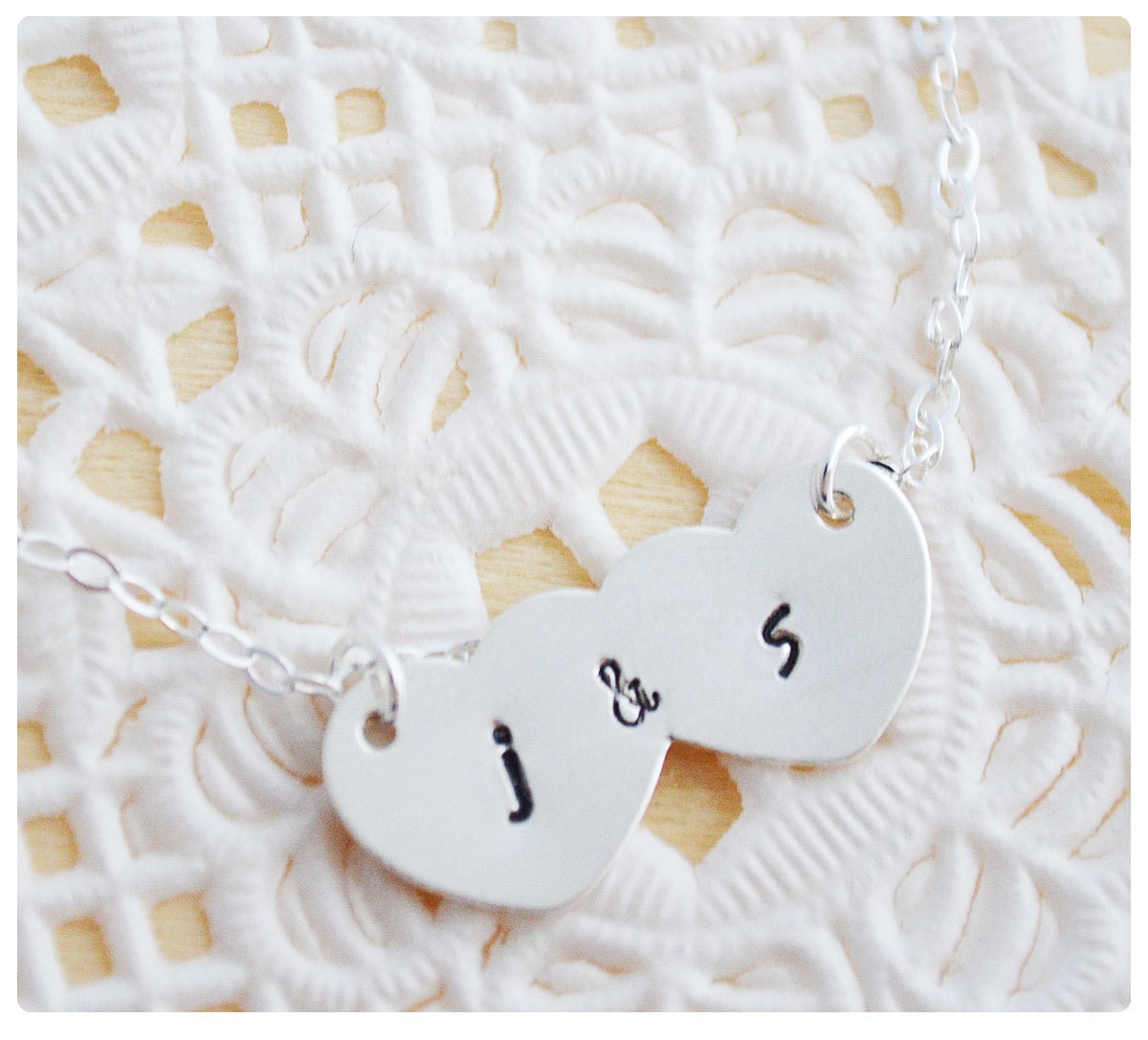 Couple Necklace - Heart Initial Pendant - Sterling Silver - Hand Stamped Jewelry - Handstamped Necklace - Personalized Jewelry