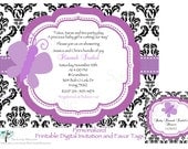 Damask Purple Butterfly Baby Shower Printable Invitation & Tag Set Il_170x135