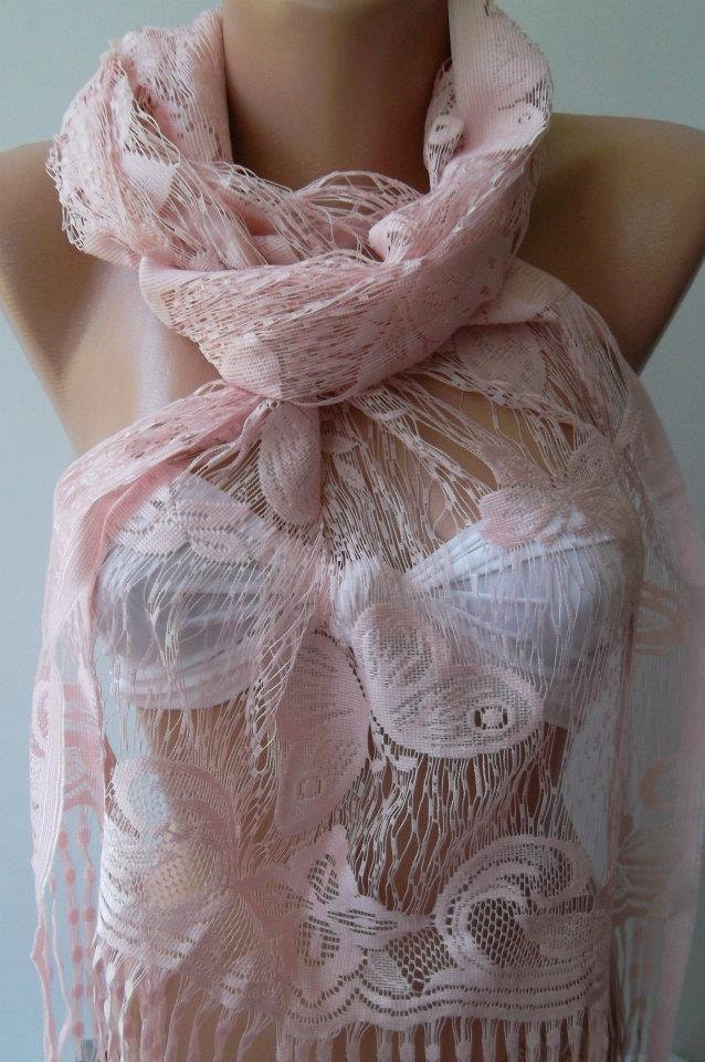 womann Super elegant  Shawl / Scarf  with Lacy Edge  light pink