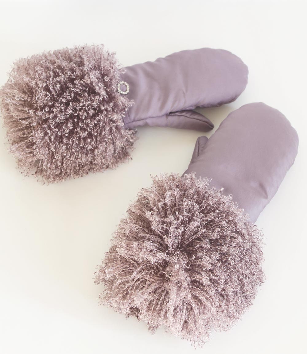 Winter Mittens Gloves Vegan Mittens Gloves Lavender Mauve Lilac Mittens with Lavender Mauve Lilac Grey Lama Vegan Faux Fur