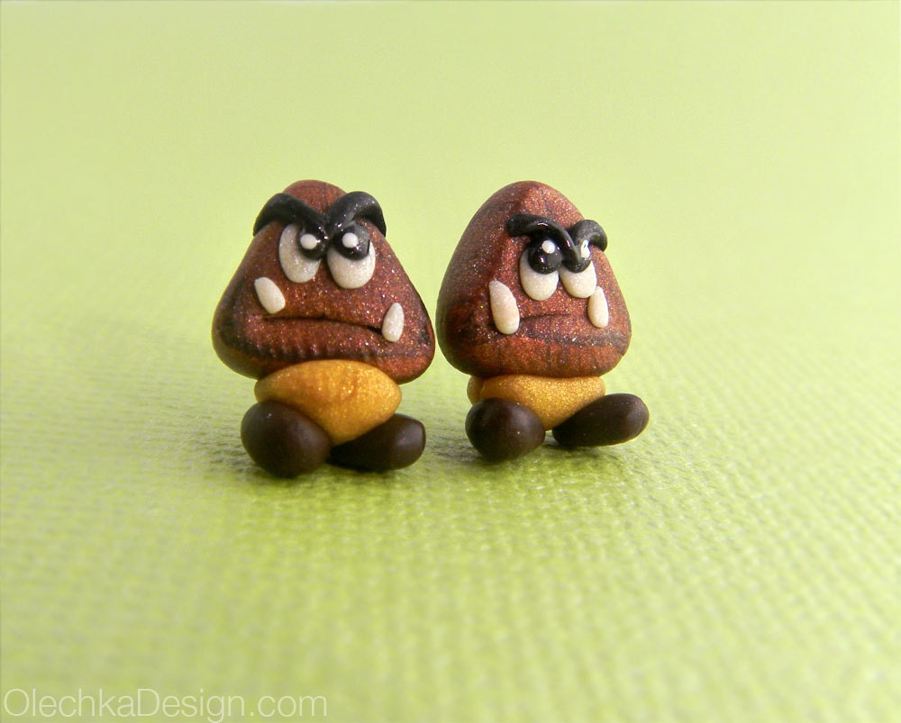 Goomba Stud Earrings, Mario Bros, Nintendo Geek Jewelry