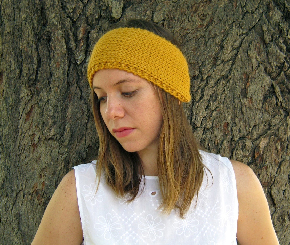 Mustard knit headband, yellow winter ear warmer