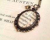 Pride and Prejudice Jane Austen Elizabeth Bennet and Mr Darcy Antiqued Bronze Book Page Literature Necklace