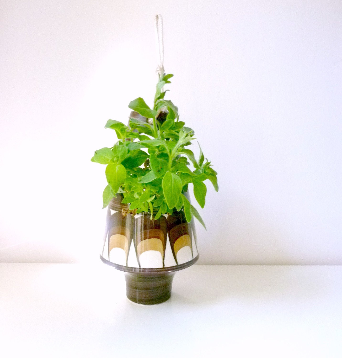 Mid Century Modern Hanging Planter - Brown Ombre - Home Decor - Dorm Decor - Vertical Garden - Plant Pot - 1970's Vintage