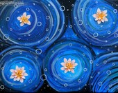 Abstract 3D Floral Painting, Mixed Media Water Lilies, Modern Floral Art, Lily Pond