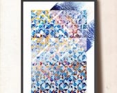 TANGRAM GEOMETRIC art, Geometric Wall Decor. Geometric Poster Abstract Art. Illustration Wall Art A3. Triangles, Blue tones
