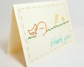 Hand Embroidered Card Cute Sleeping Fox Thank You Woodland Creatures Forest Friends Cute Sweet Orange Green