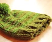 unisex green tonal stripe knitted baby hat with optional pom pom topper-- size: newborn-3 mo