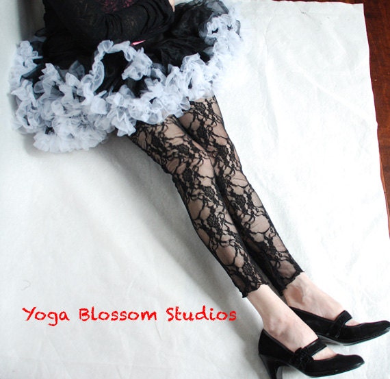 Leggings tights black lace footless capris black soft socks victorian