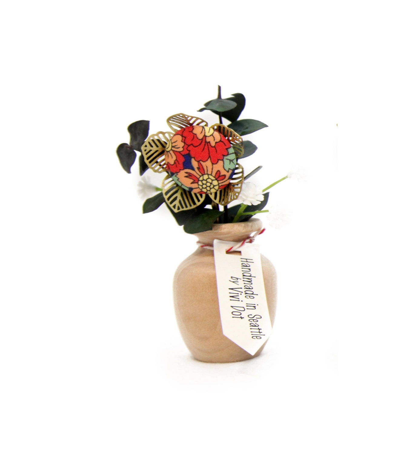 Fancy Flower Hair Pin in a Wooden Vase