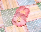 Pink Hair Flowers, Small Vintage Girly Hair Accessories, Shabby Chic Clips, Light Pink and Yellow Fascinator, Cottage Chic - "Tea for Two"