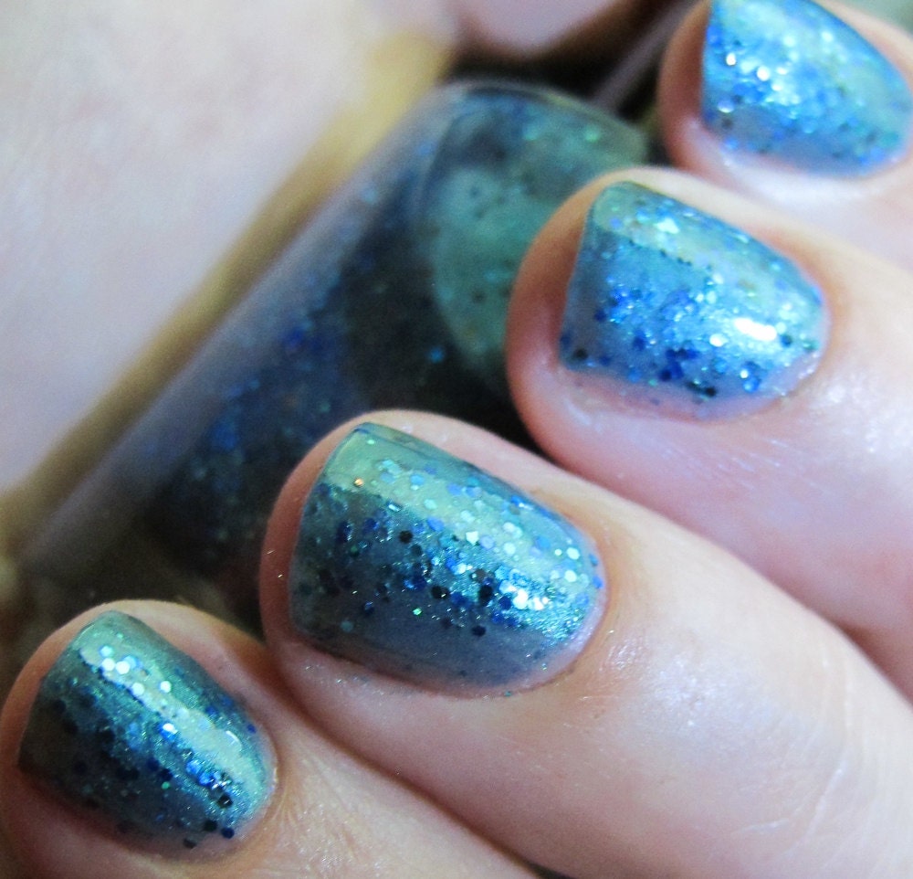 Drowned God Nail Polish - MINI - teal shimmer with holographic glitter