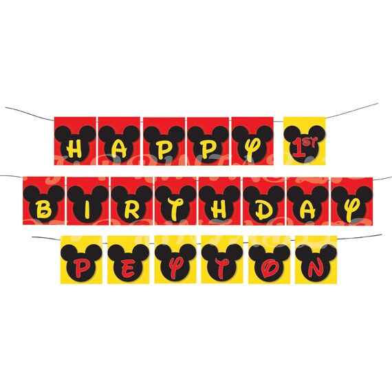 Happy Birthday Mickey Mouse themed Banner with name - Custom Digital File Il_570xn