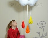 Cloud and Raindrops MOBILE - Choose your colour of raindrops - Baby nursery childrens room modern home decor