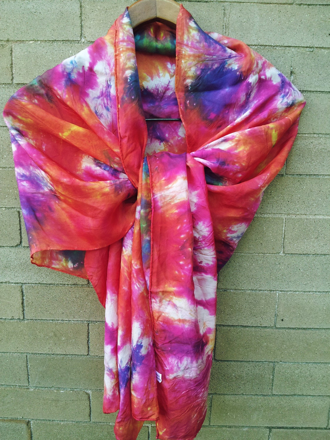 Orange and Purple Tie Dye Habotai Silk Scarf 22"x72"
