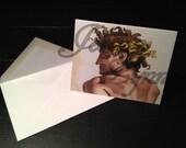 Rendition of Michelangelo Sistine Chapel Guy 4.25" x 5.5" Blank Folded Note/Greeting Card with Envelope