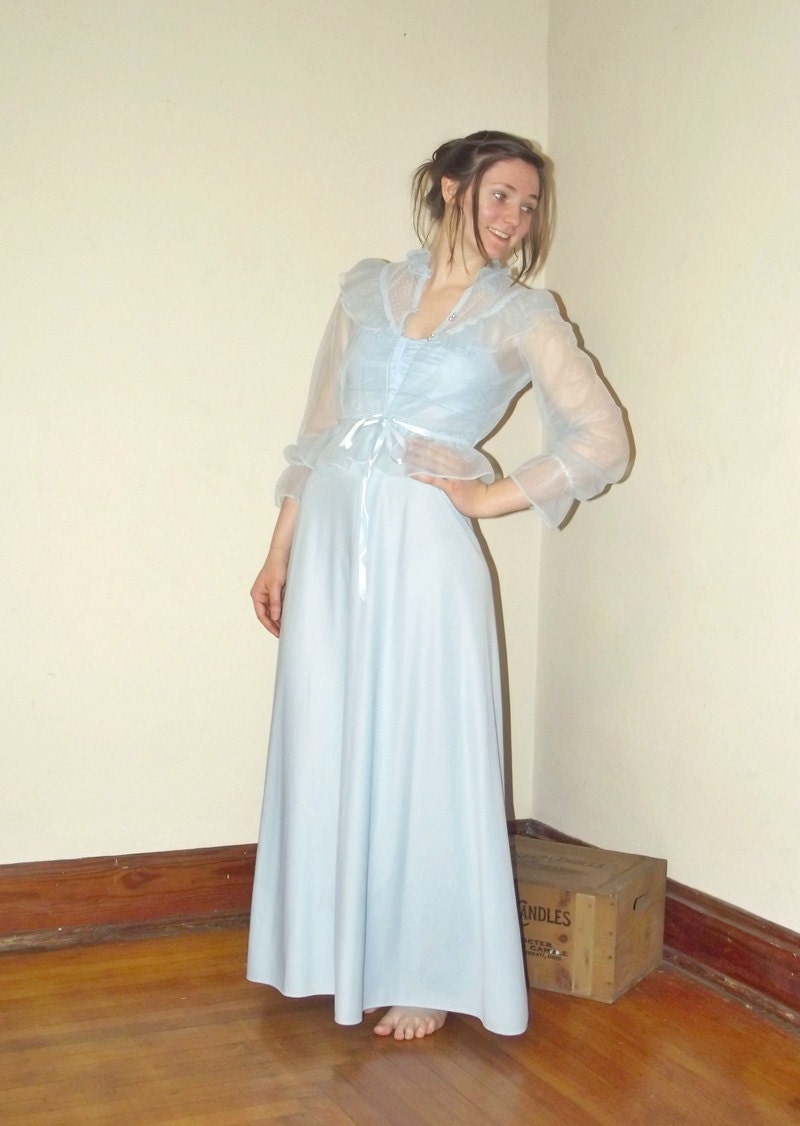 Vintage Wedding Party Dress 70s Bridesmaid Dress Baby Blue with Shear Jacket Elegant Detailed