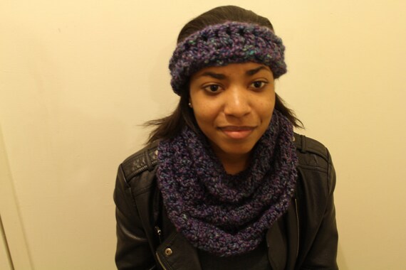 Purple Multicolored Ear Warmer and Scarf