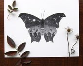 Starry skyline butterfly - 8x10 print - Black and white