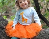 Giraffe Blue Long Sleeve Onesie - American Apparel 100% Cotton Bodysuit - Gender Neutral Orange Felt Handstitched Giraffe Applique