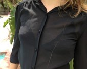Vintage Black Sheer Collared Button Down