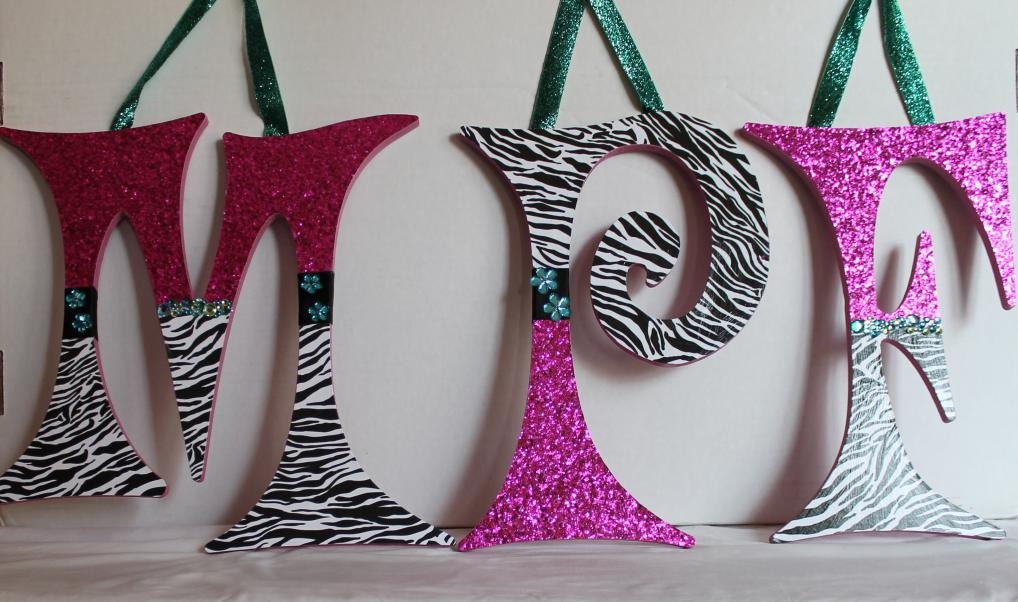 Custom Wooden Wall Hanging Letters 12 inch, letter initials, name, hot pink, zebra, teal colors