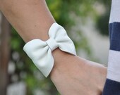 Winter White Leather Bow Cuff Bracelet